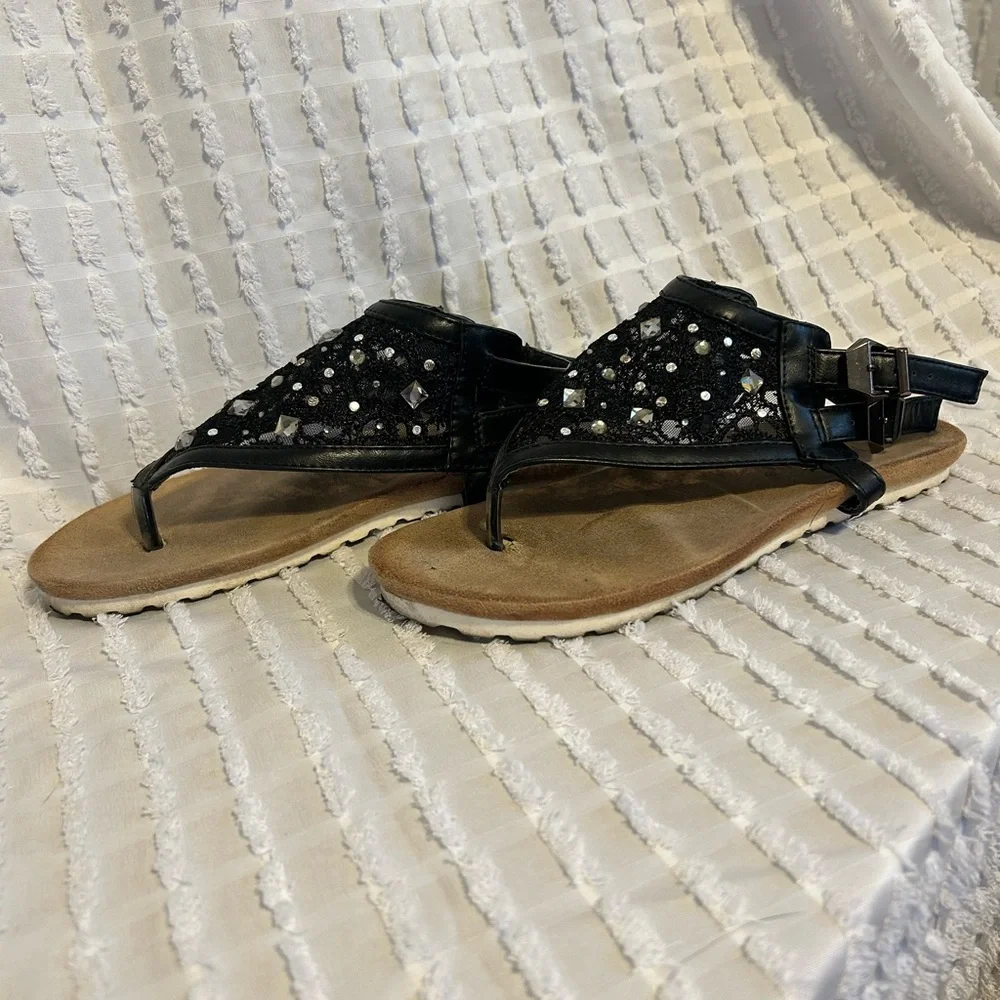 Nature‎ Breeze Women’s 6.5 size Black Jeweled Slingback Sandals